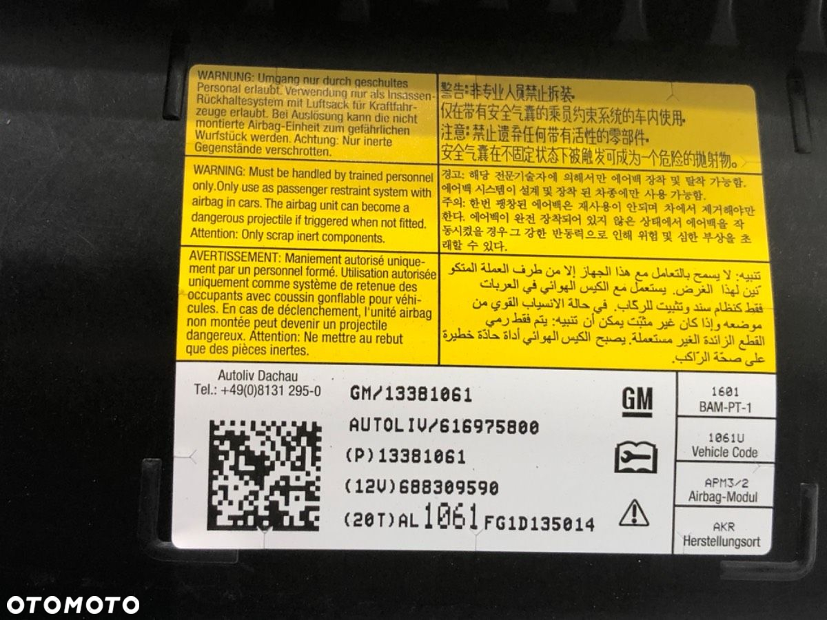 PODUSZKA POWIETRZNA PASAŻERA - 89.00 PLN - CHEVROLET ORLANDO (J309) 2010 - 2022 1.8 104 kW [141 KM] - 6