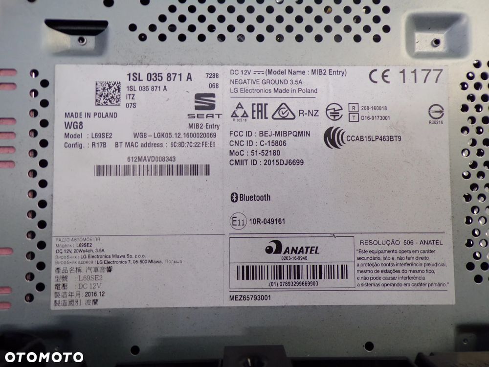 RADIO SEAT MII LIFT 1SL035871A - 3