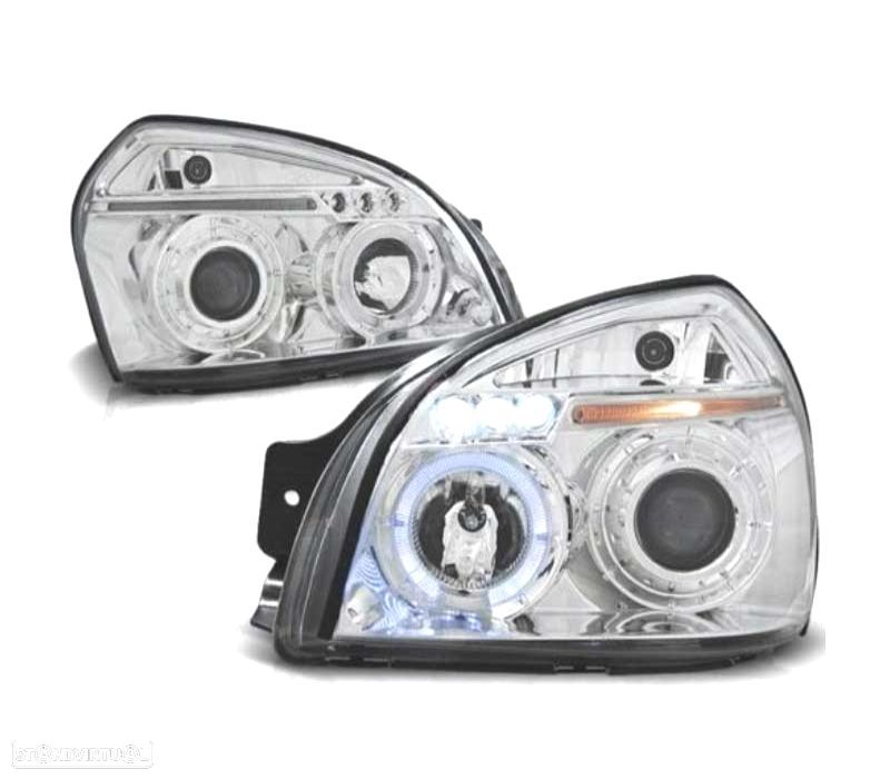 FARÓIS ANGEL EYES HYUNDAI TUCSON 04+ FUNDO CROMADO - 1