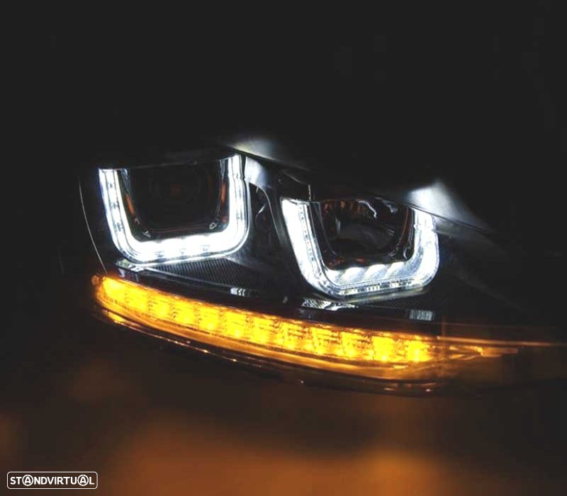 FAROS VOLKSWAGEN VW GOLF 7 12-17 U-TYPE DRL DINAMICOS PRETO - 3