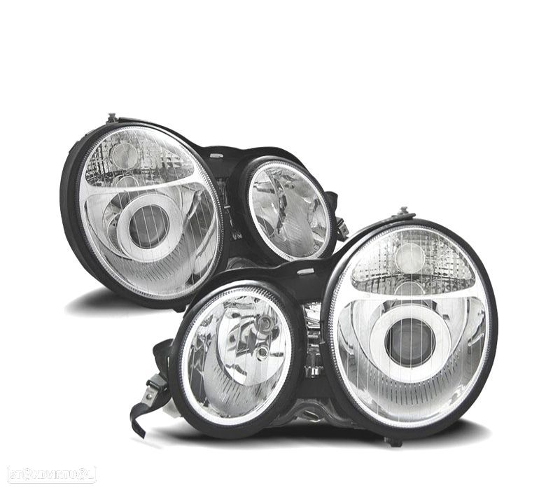 FARÓIS FRONTAIS MERCEDES CLASSE E W210 95-99 FUNDO CROMADO - 1