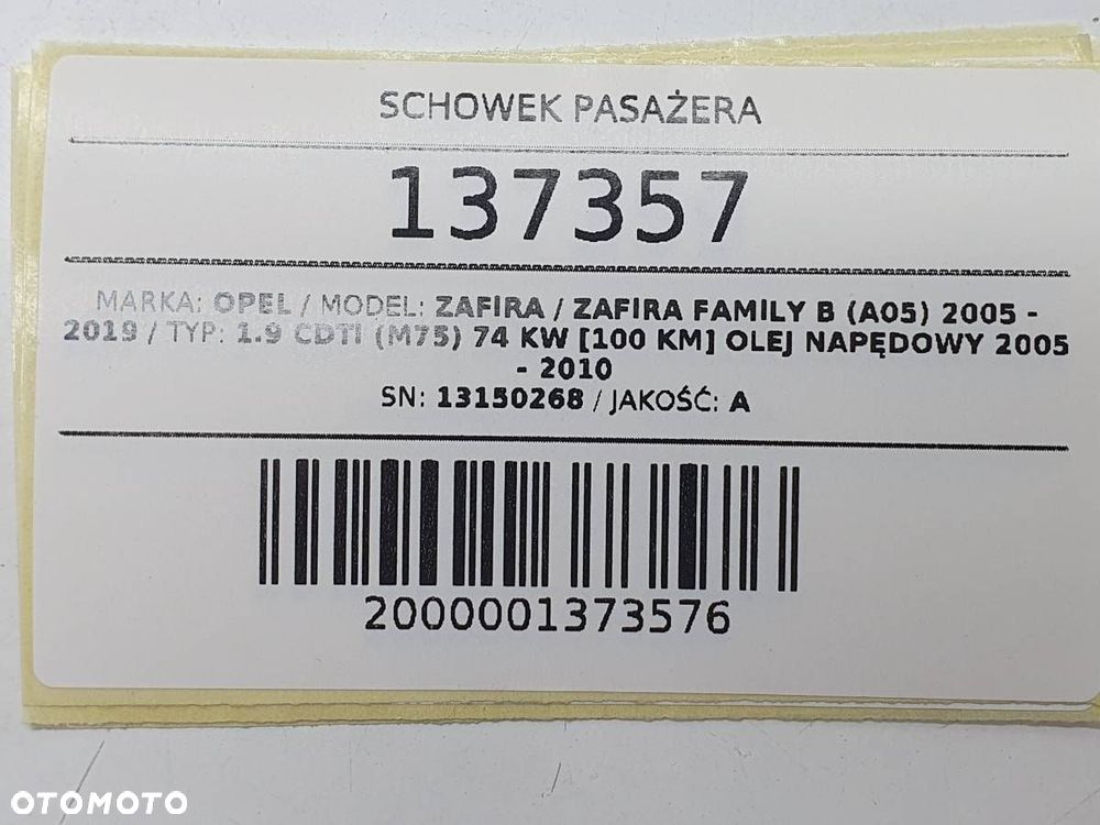 SCHOWEK PASAŻERA OPEL ZAFIRA B CZARNY 13150268 EUROPA - 7