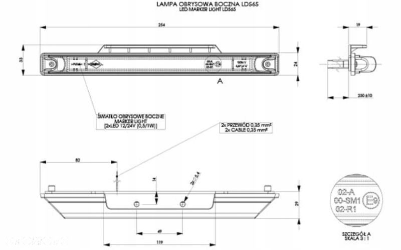 lampa obrysowa led długa z wieszakiem pomarańczowa 12/24v uniwersalna - 2