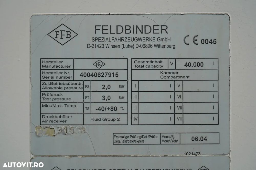 Feldbinder / CEMENTONACZEPA / 5 KOMÓR / 40 000 L / SILOS / ALUFELGI - 28