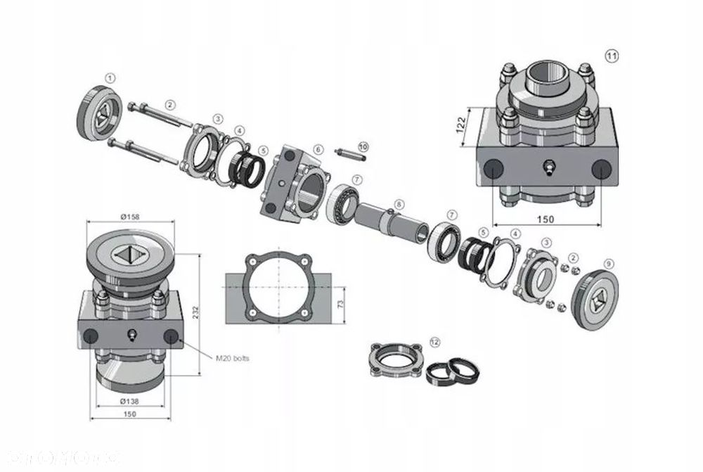 ŁOŻYSKO BRONY TALERZOWEJ OŚ 40x40 rozstaw 150mm - 2