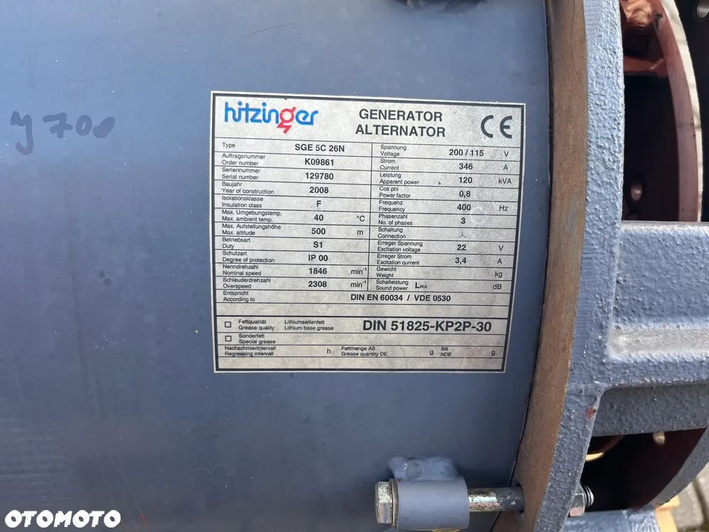 Prądnica Generator HITZINGER SGE 5C 26N 120 KVA 400 HZ - 7
