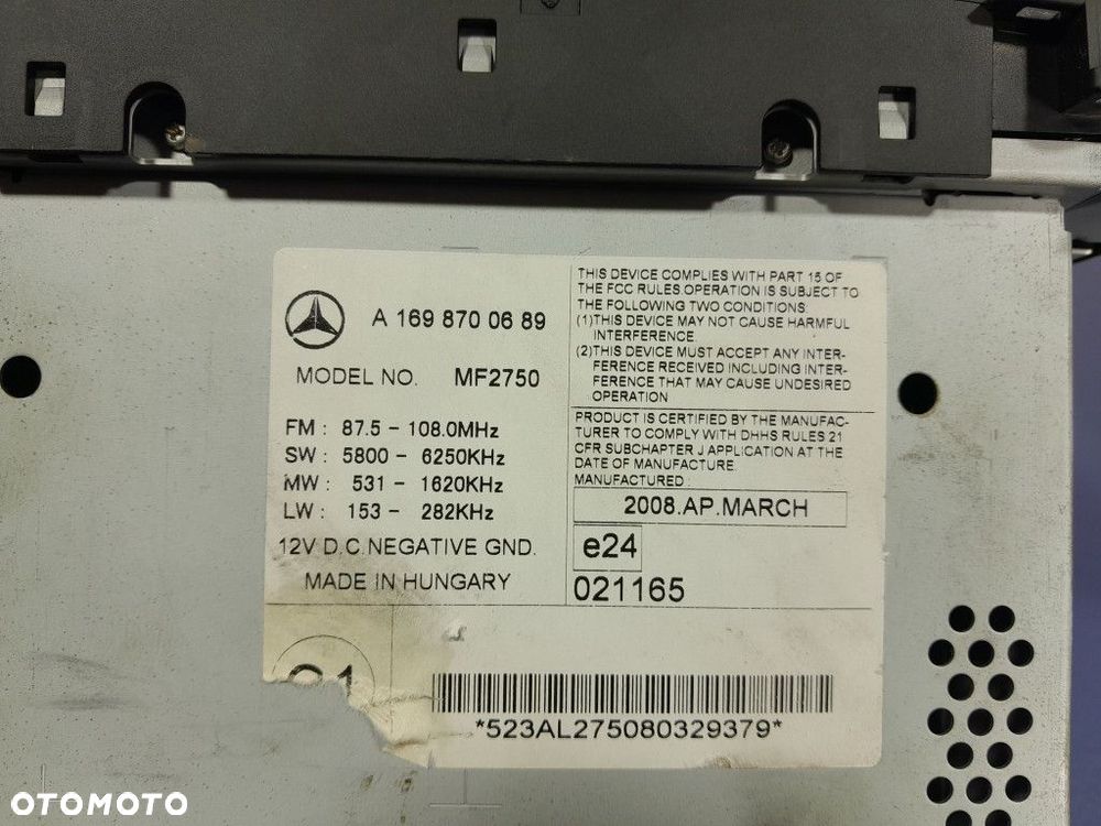 MERCEDES A W169 RADIO ODTWARZACZ CD A1698700689 - 8