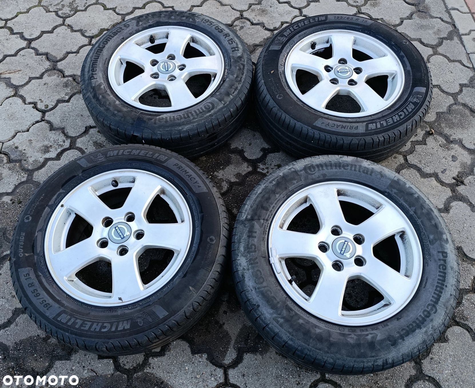 Volvo V50 al. felga 15" 5x108 et 46 opony 195-65-15 wielosezon 2x Michelin 2x Continental 6mm S40 II C30 - 1