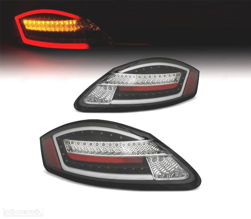 FAROLINS TRASEIROS PARA PORSCHE BOXSTER 987 05-08 LIGHT BAR DINAMIC FUNDO PRETO - 1