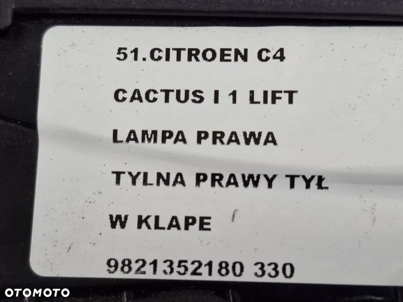 citroen c4 cactus i 1 lift lampa prawa tylna prawy tył w klapę 9821352180 - 10