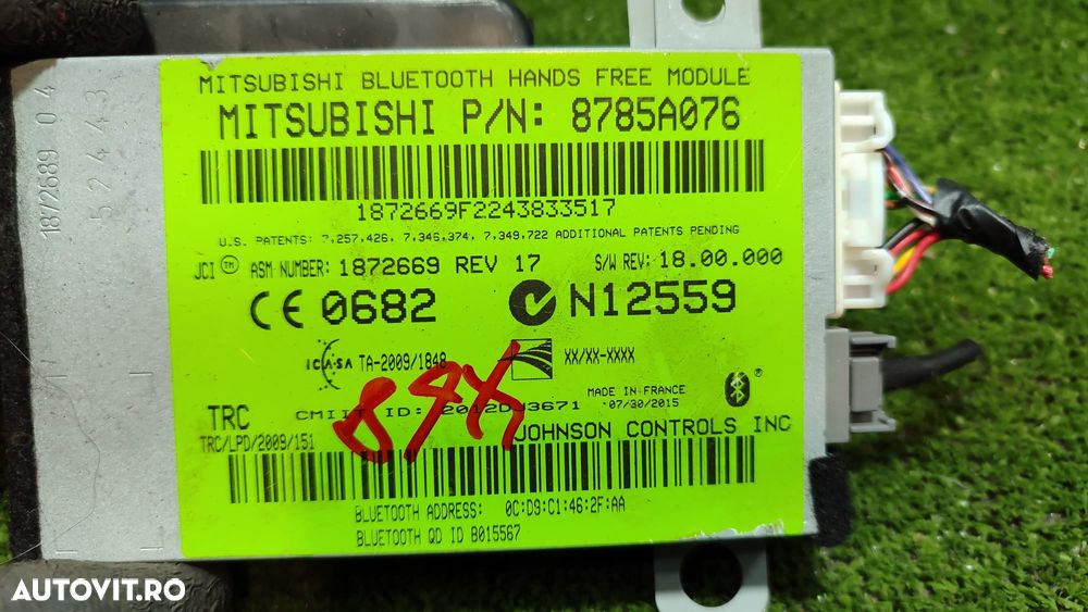 MODUL BLUETOOTH MITSUBISHI OUTLANDER 3 2.0 BENZINA + ELECTRIC 2016 COD OEM 8785A076 / GG2W 2000 PLUG-IN HYBRID / MODEL SUV / 2016-2021 - 8