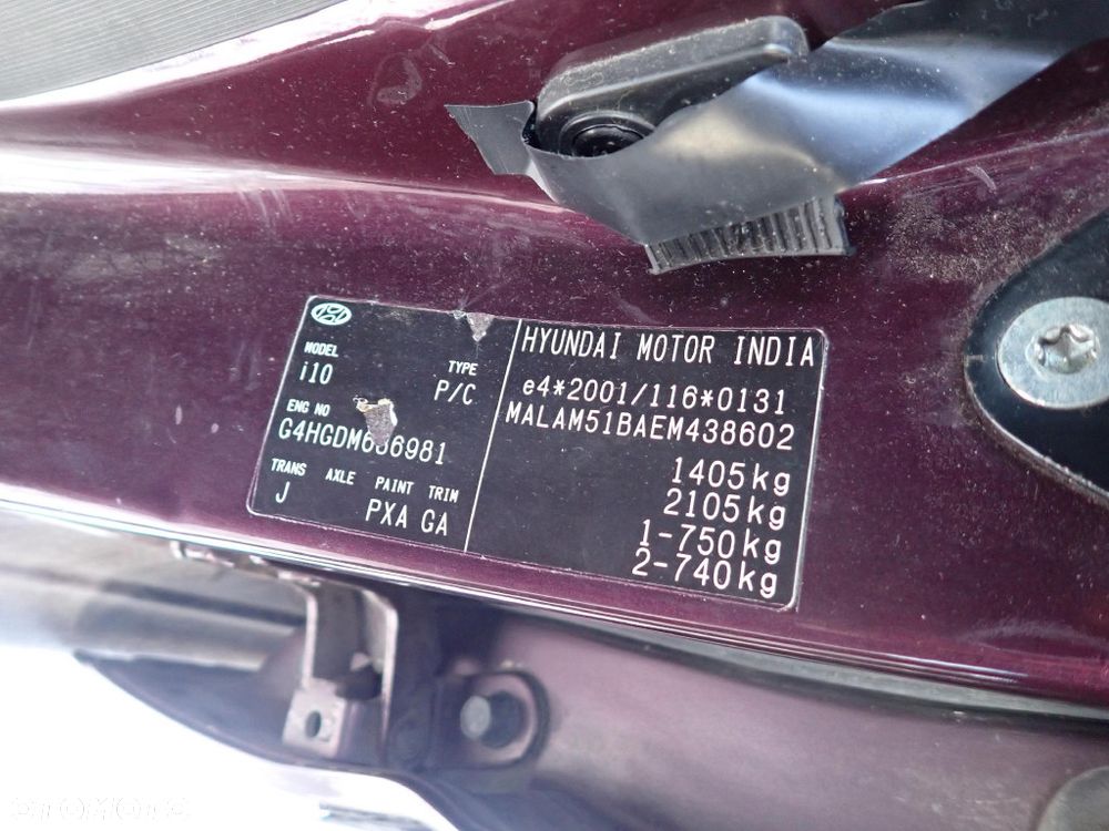 CZĘŚCI - Hyundai I10 I 1,1 51KW 69KM G4HG HB 5D LIFT lakier PXA 2013r. INDEX - 9866 - 6