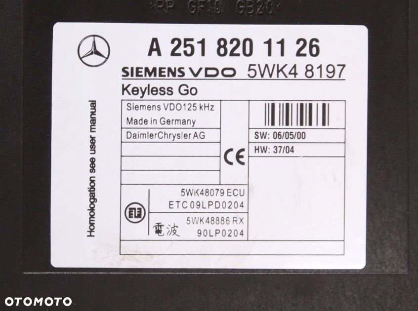 MODUŁ KEYLESS GO MERCEDES W251 06r A2518201126 - 2