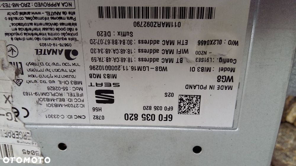 NAWIGACJA NAVI MULTIMEDIA CZYTNIK SEAT ARONA 17-22 6F0035820 - 4