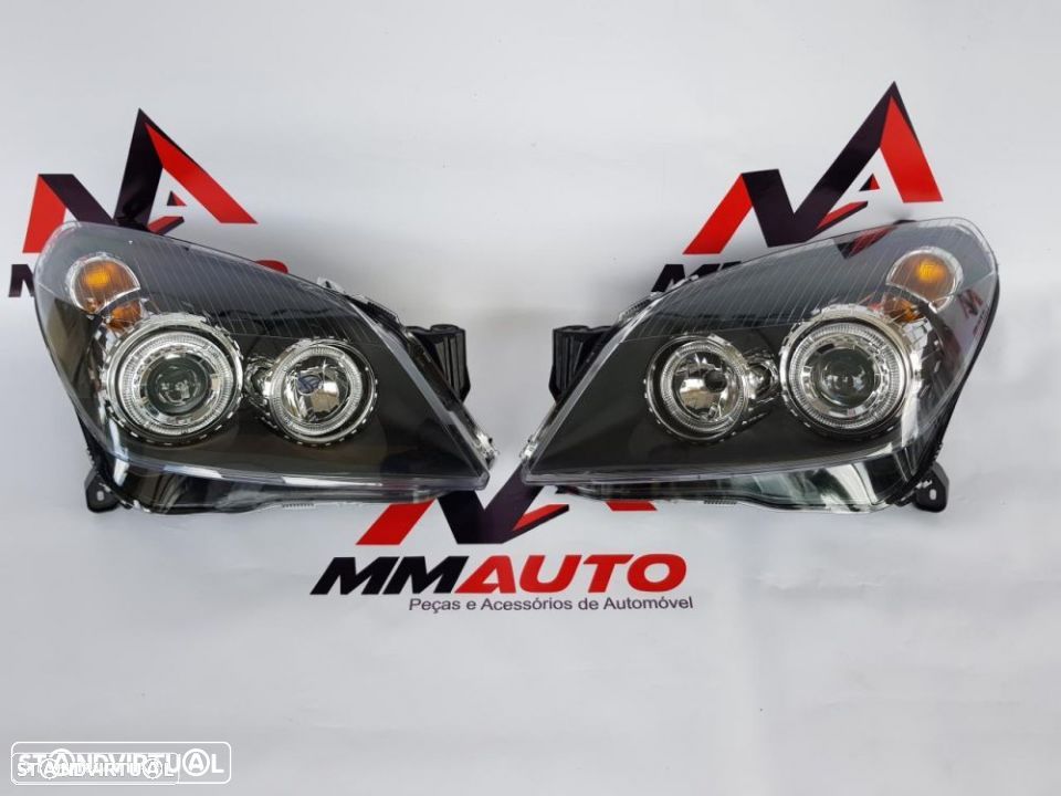 Faróis Angel Eyes Opel Astra H Fundo Preto - 1