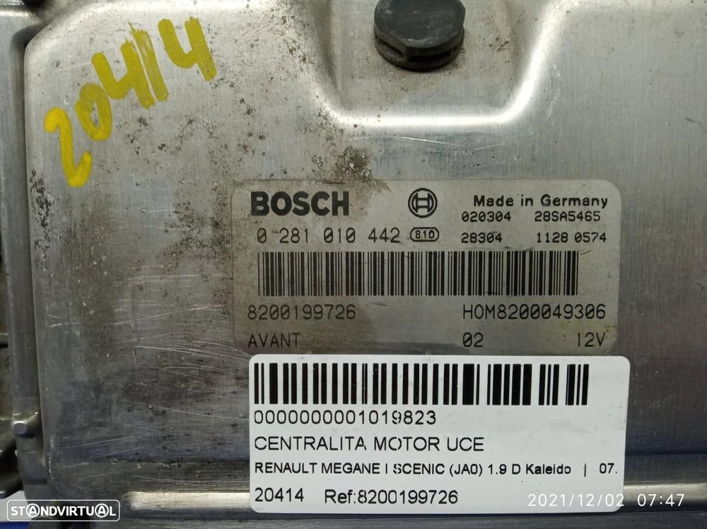 CENTRALINA MOTOR UCE RENAULT MEGANE SCENIC 2002 -8200199726 - 2