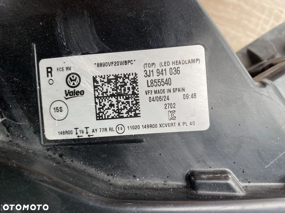 LAMPA PRZEDNIA PRAWA VW PASSAT B9 FULL LED IQ LIGHT 3J1941036 - 8