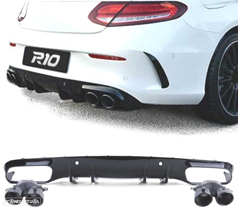 DIFUSOR MERCEDES CLASE C C205 COUPÉ 14-18 LOOK AMG PDC + PONTEIRAS DE ESCAPE PRETAS - 1