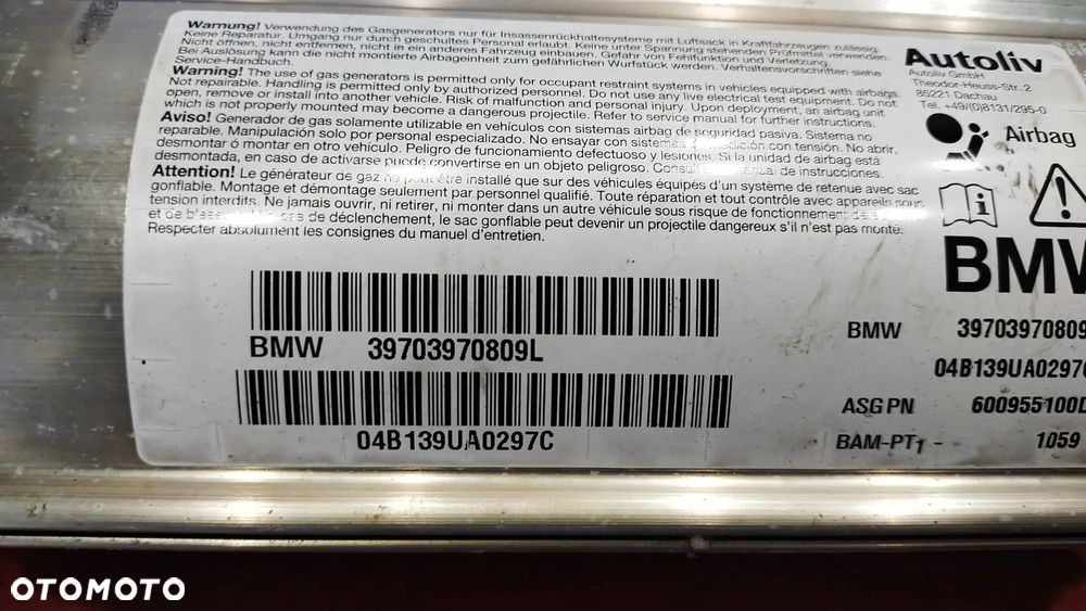 PODUSZKA AIRBAG PASAŻERA BMW E60 39703970809L - 2
