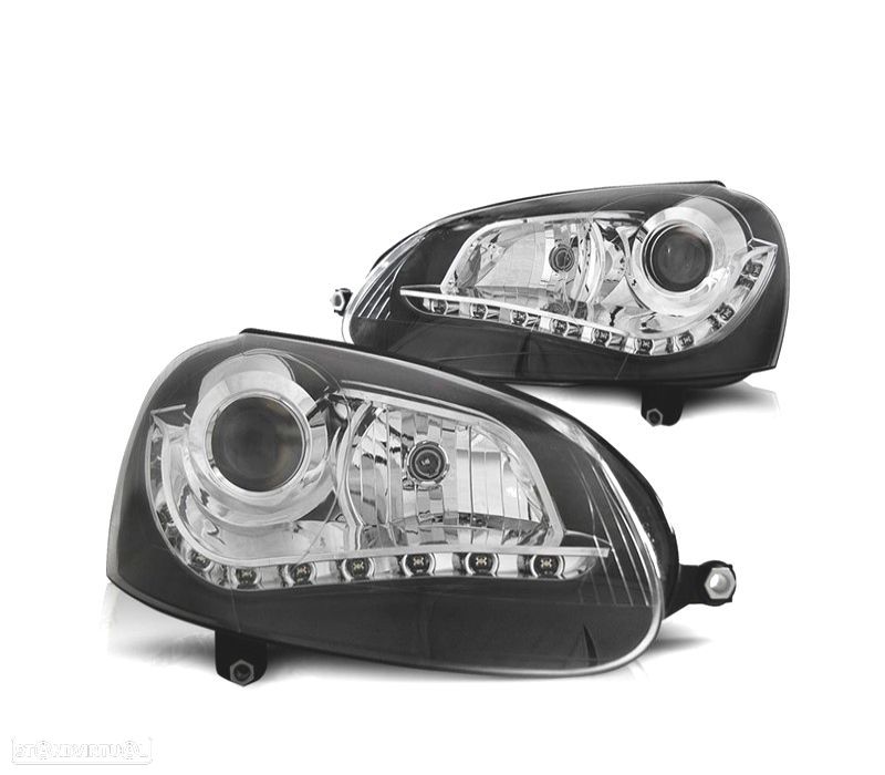 FAROIS FRONTAIS PARA VOLKSWAGEN VW GOLF MK5 03-08 XENON LUZ DIURNA FUNDO PRETO - 1