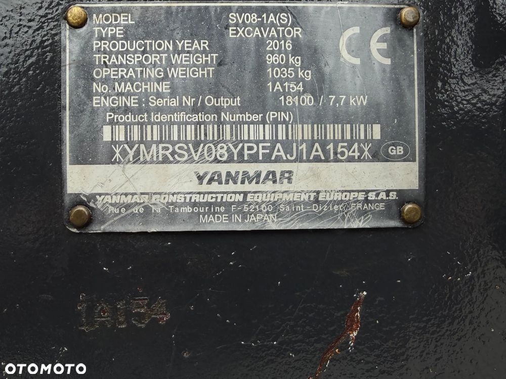 Yanmar SV08-1AS Japońska Minikoparka Koparka 1,1 tony. Maszyna jak Nowa. 2017rok. Pochodzi z Norweskiego Gospodarstwa Ogrodniczego! 2 łyżki. Rozsuwane Podwozie. Dokumentacja. Dodatkowe sekscje Hydrauliczne na młot lub wiertnice. Ani deka luzów czy wycieków. Szybkozłącze. Oryginalne łyżki Steelwrist! Skrętne ramię. OKAZJA Zadbana Maszyna! Bardzo oszczędny silnik Yanmar. Mocne pompy Hydrauliczne!! - 13