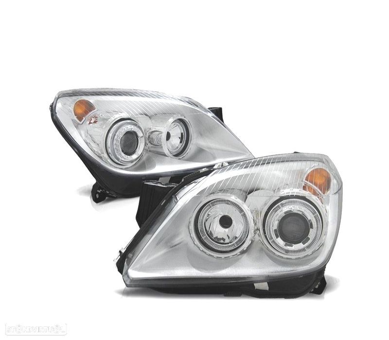 FARÓIS FRONTAIS ANGEL EYES PARA OPEL ASTRA H FUNDO CROMADO - 2