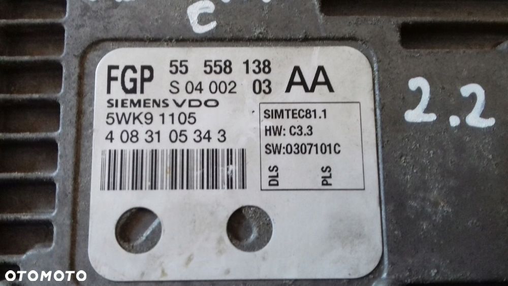 KOMPUTER 55558138 5WK91105 ZESTAW IMMO OPEL VECTRA C 2.2 DIRECT 02- - 3