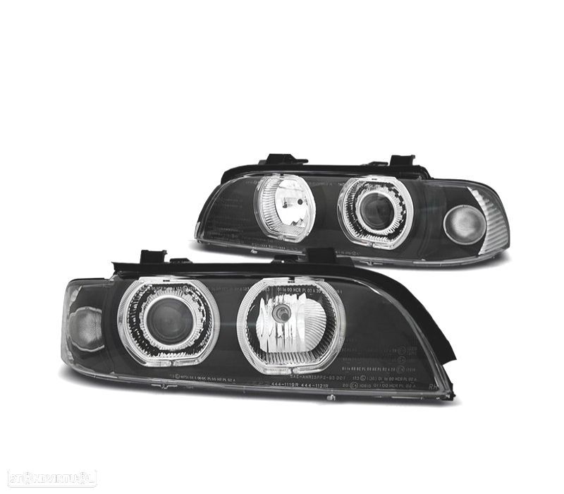 FARÓIS BMW E39 95-00ANGEL EYES LED FUNDO PRETO - 1
