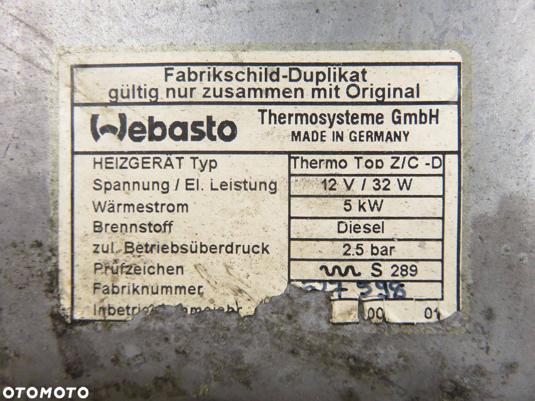 WEBASTO MERCEDES W168 DIESEL  1685000298 - 10