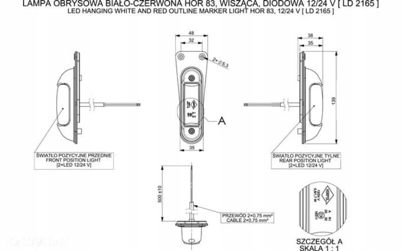 lampa pbrysowa wisząca (led) biało - czerwona 12/24v uniwersalna - 2