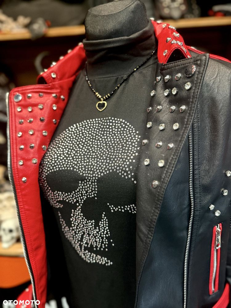 Kurtka damska skórzana czerwona z ćwiekami - 3