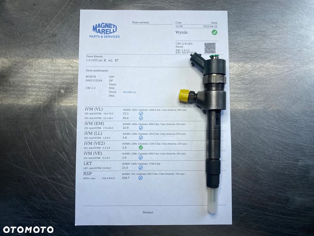 WTRYSKIWACZ TEST NOWY ROZPYLACZ 1.9 JTD 0445110244 WTRYSK SPRAWDZONE IMA ALFRA ROMEO 159 FIAT CROMA 0445110276 - 1