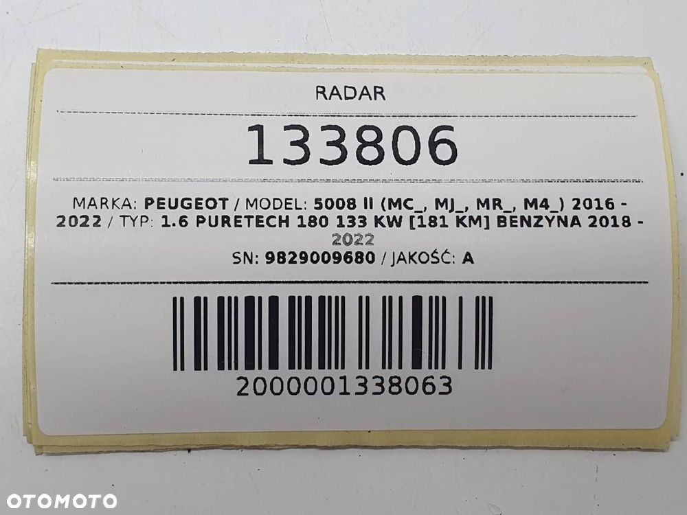 RADAR CZUJNIK 9829009680 PEUGEOT 5008 II 2019 EUROPA - 5