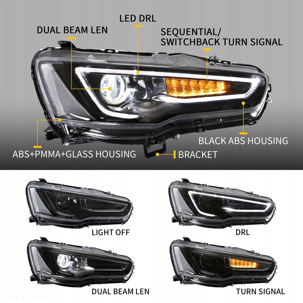 Reflektory Lampy kpl Vland LED Neon Tuning Black Mitsubishi Lancer VIII 8 - 7