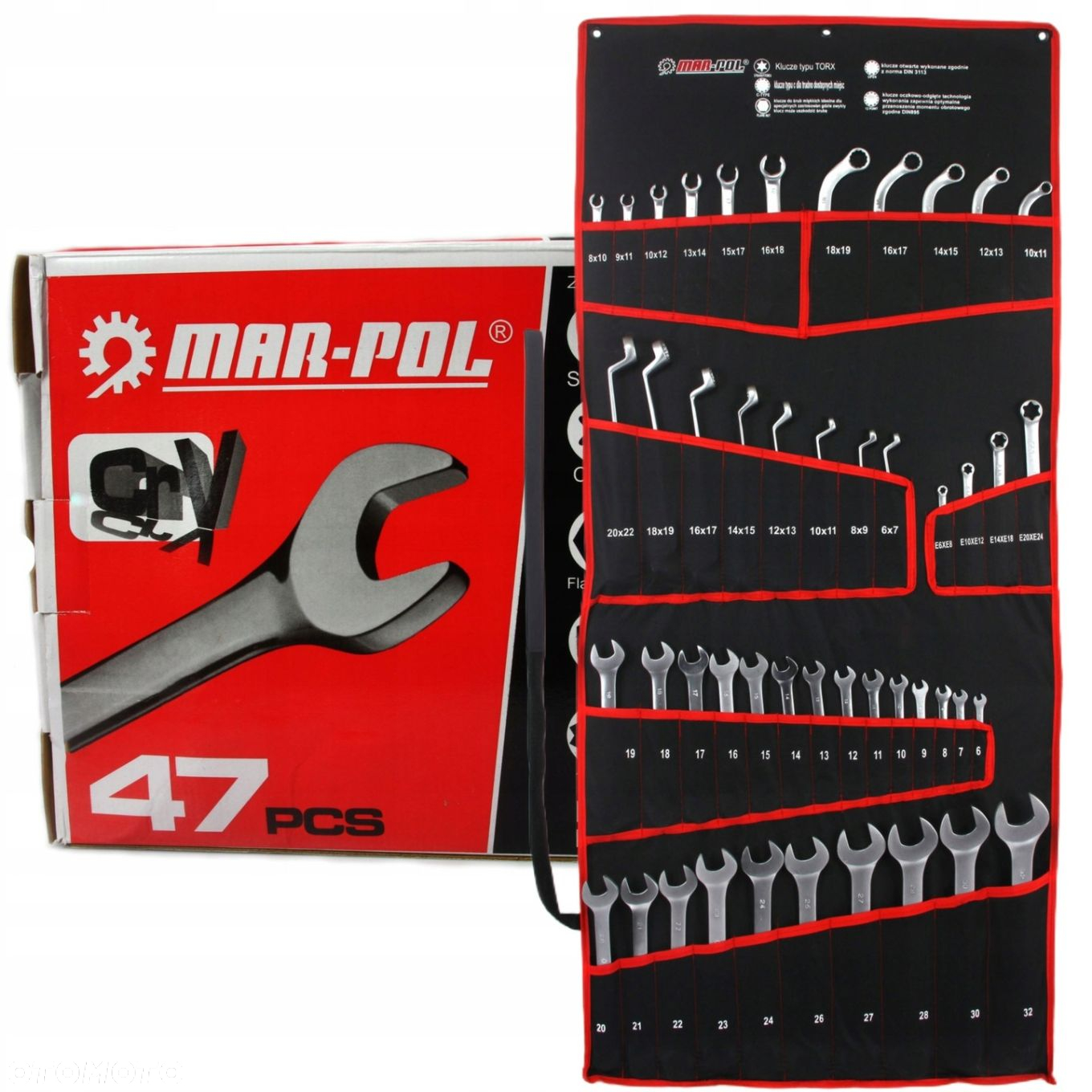 KLUCZE PŁASKO OCZKOWE 6-32 TORX TYP C GIĘTE ZESTAW KLUCZY 47sz NASADOWE - 14
