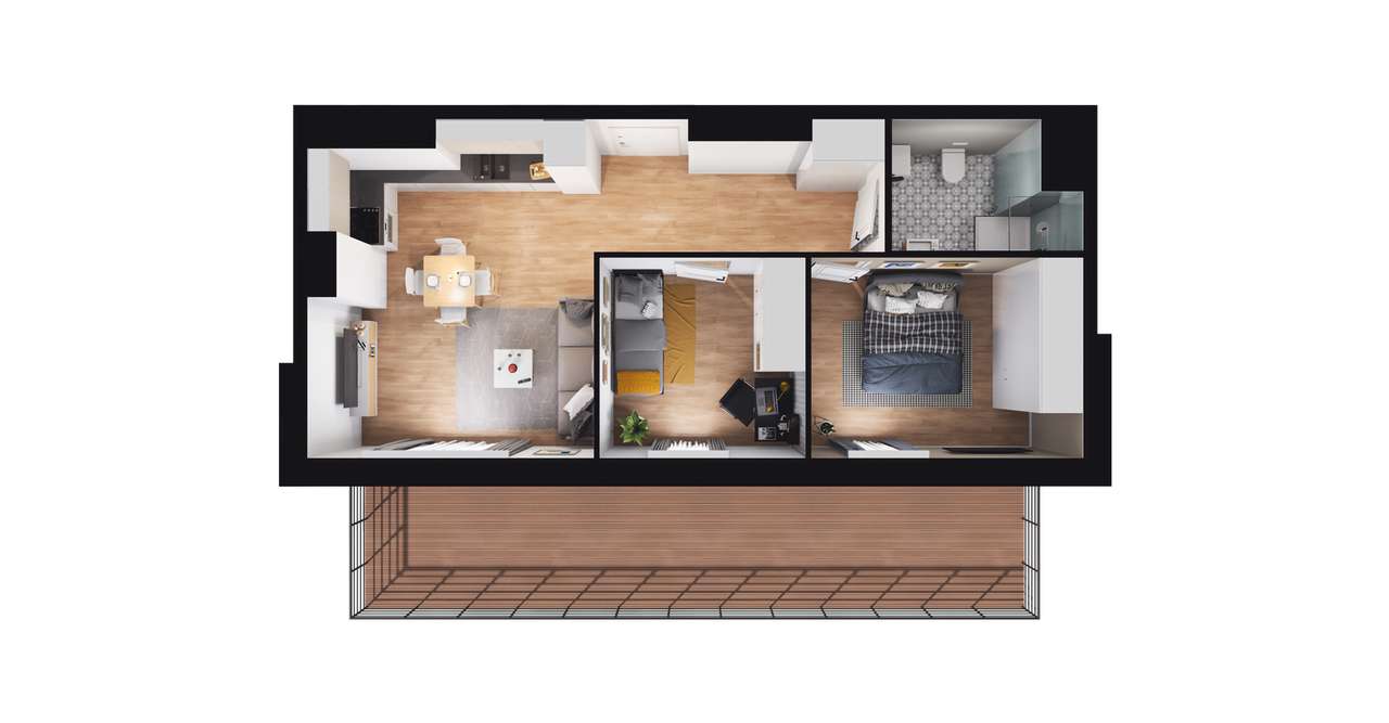 3-pokojowy apartament inwestycyjny 48m2 + taras - Pełny obrazek: 3/16
