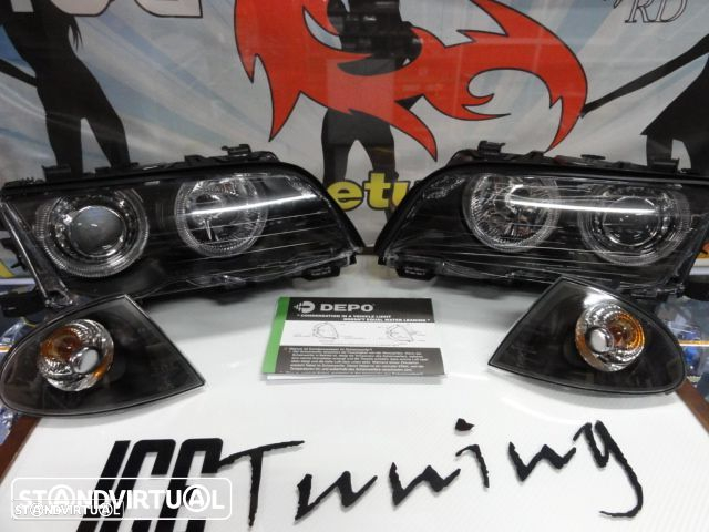 Farois frontais angel eyes para BMW E46 4 portas / limosine 98-01 fundo preto. - 2