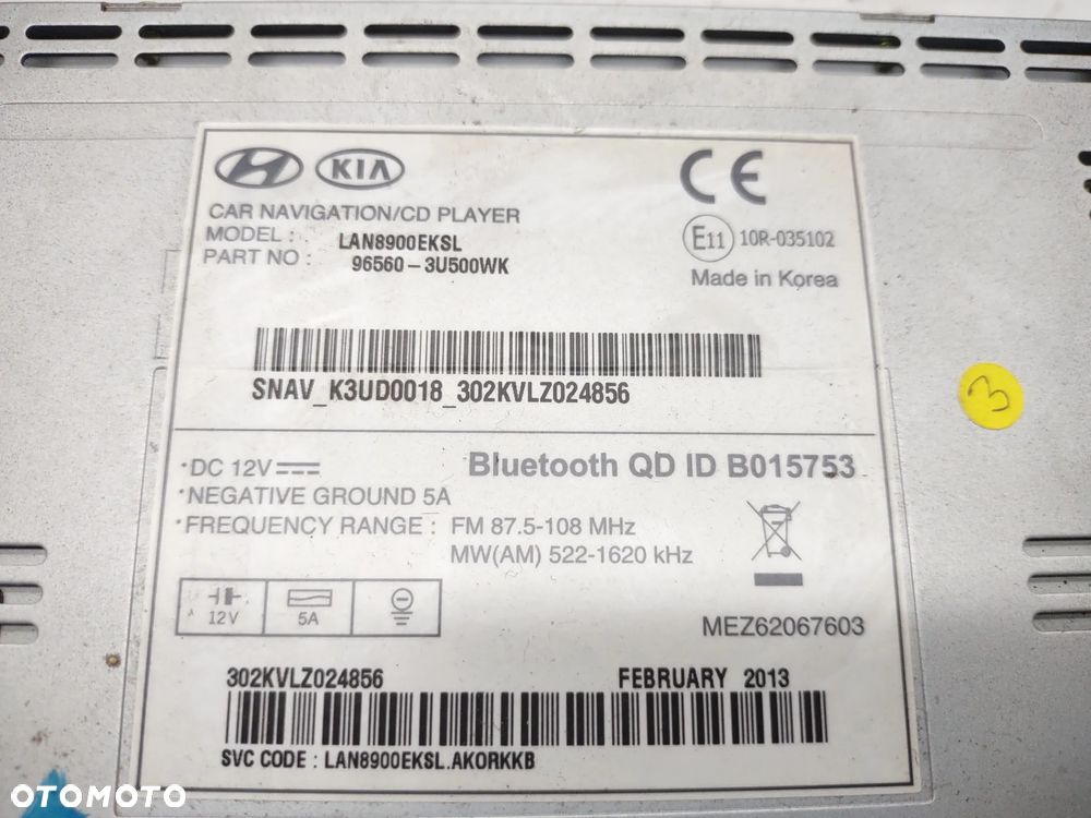 RADIO NAWIGACJA CD BLUETOOTH 96560-3U500 KIA SPORTAGE III 2010-2015r. ORYGINAŁ SPRAWNA - 6