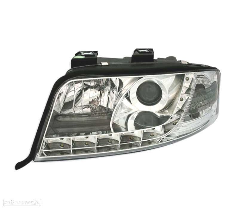 FARÓIS AUDI A6 4B 01-04 LUZ DIURNA LED FUNDO CROMADO - 3