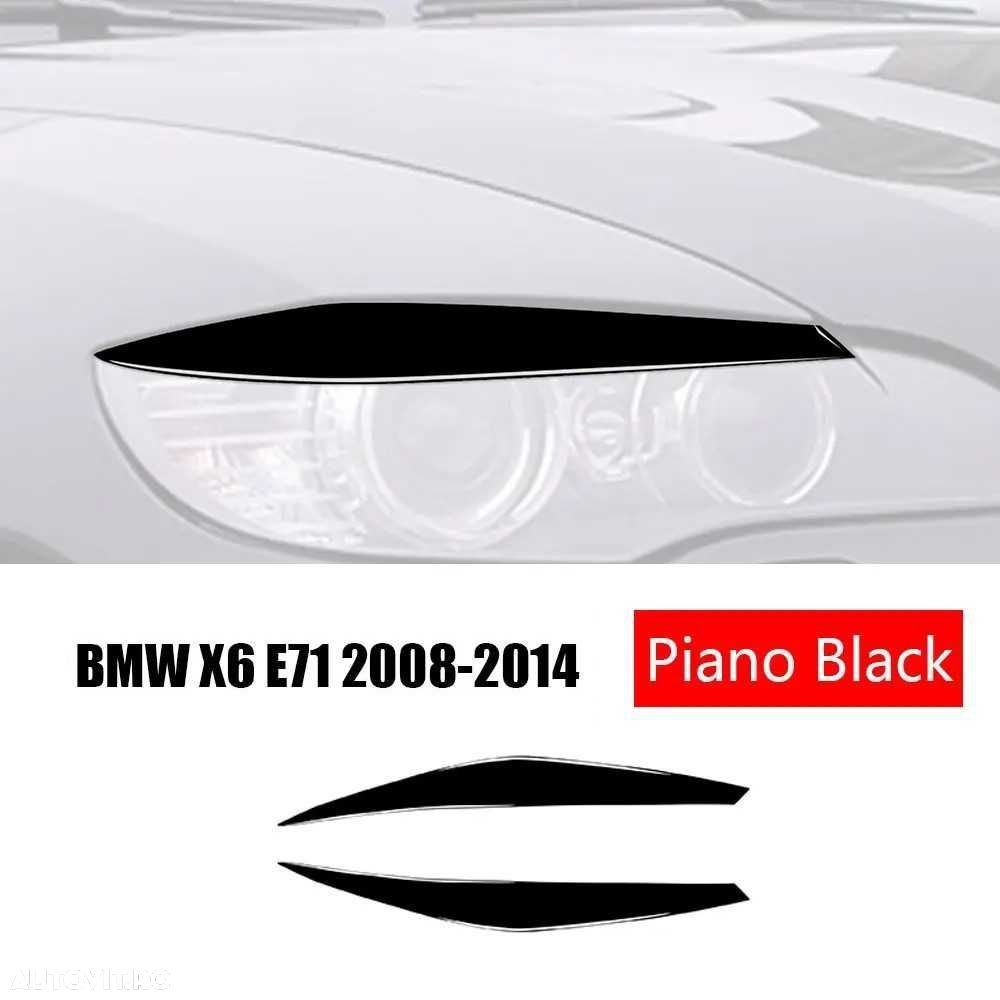 Set 2 Pleoape Faruri Far Adeziv BMW X6 E71 2008 - 2014, Negru Lucios - 2
