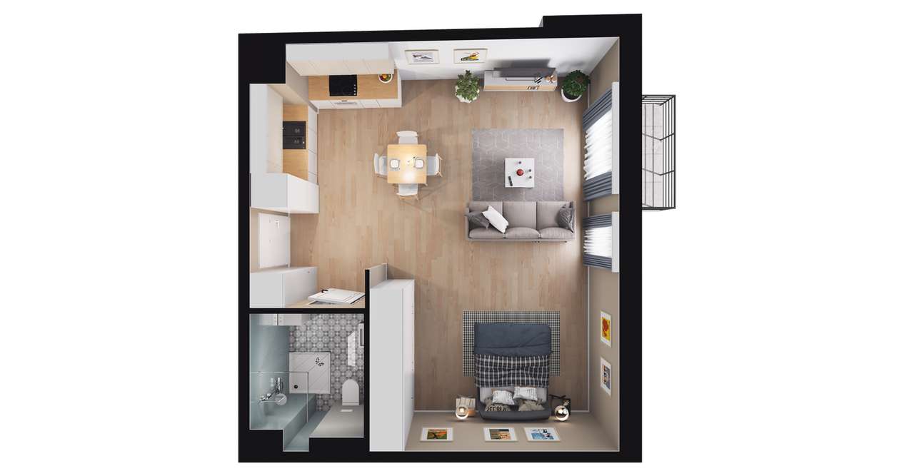1-pokojowe mieszkanie 44m2 + balkon - Pełny obrazek: 3/8