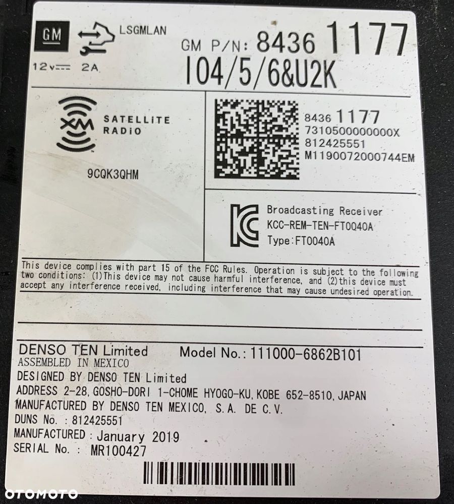 P1 CHEVROLET TRAVERSE II 2017 - MODUŁ RADIO TUNER 84361177 - 4