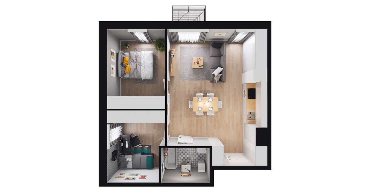3-pokojowe mieszkanie 55m2 + balkon - Pełny obrazek: 2/15