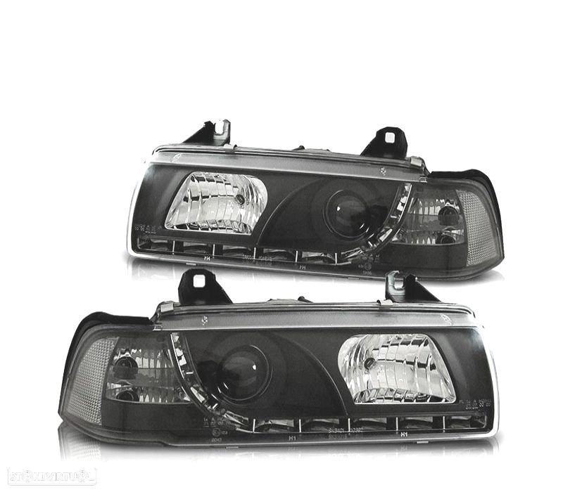 FARÓIS BMW SÉRIE 3 E36 90-99 LUZ DIURNA FUNDO NEGRO - 4