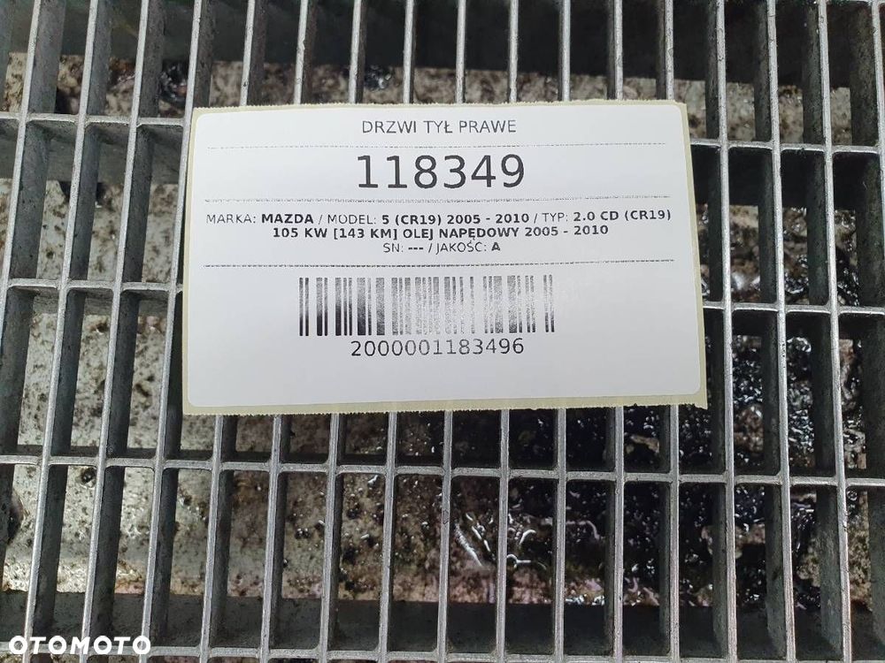 DRZWI TYŁ TYLNE PRAWE KOMPLETNE MAZDA 5 CR19 EUROPA - 9