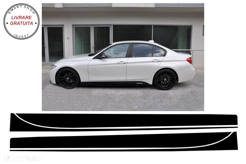 Stickere Laterale Negru Mat BMW Seria 3 F30 F31 (2011-up) M-Performance Design Neg- livrare gratuita - 1
