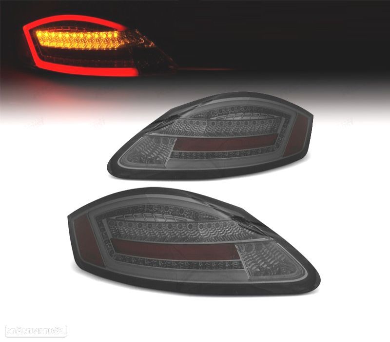 FAROLINS TRASEIROS PARA PORSCHE BOXSTER 987 05-08 LIGHT BAR DINAMIC FUNDO CROMADO FUMADO - 1