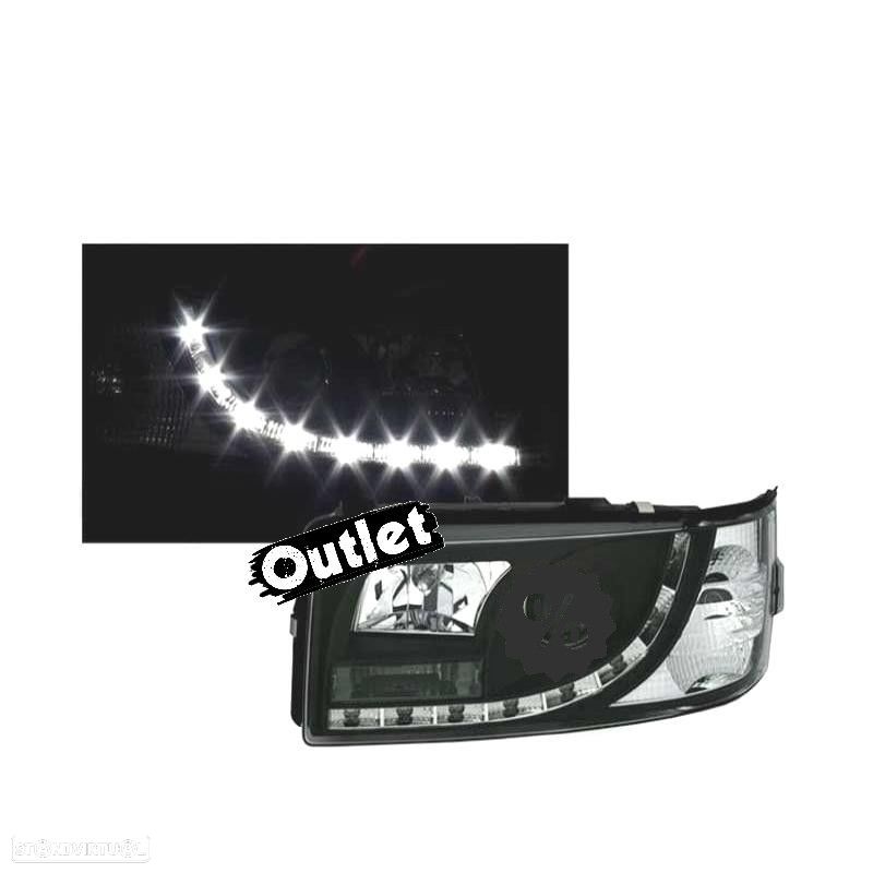 R145490C1 FARÓIS COM LUZ DIURNA LED VOLKSWAGEN VW T4 90-03 FUNDO PRETO - 1
