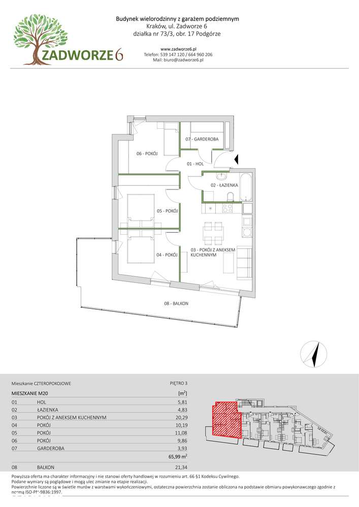 Mieszkanie, 65,99 m², Kraków
