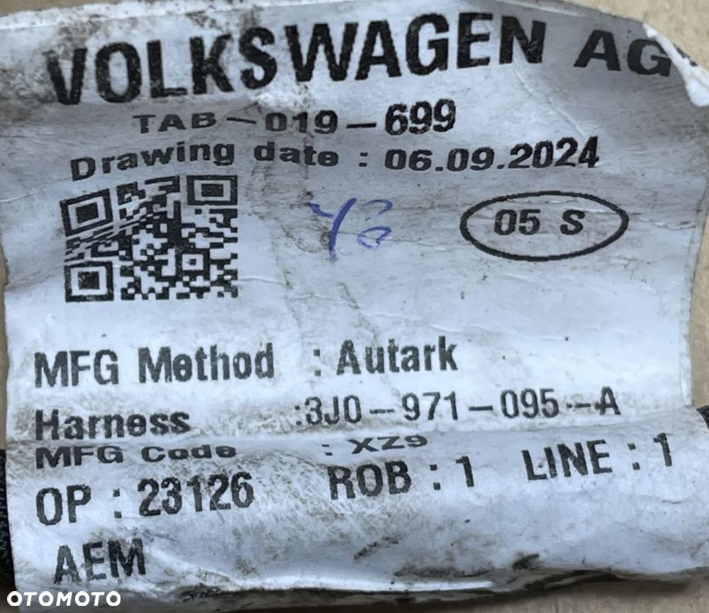 VW PASSAT B9 2023 -  WIĄZKA INSTALACJA CZUJNIKÓW PDC PRZÓD 3J0971095A - 3